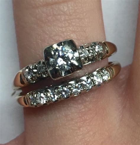 Vintage 1940'S 14 K Gold Two-Tone Diamond Wedding Ring Set from ...