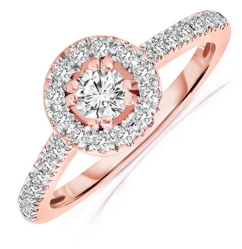 Half Carat Round cut Halo Diamond Engagement Ring in Rose Gold - JeenJewels