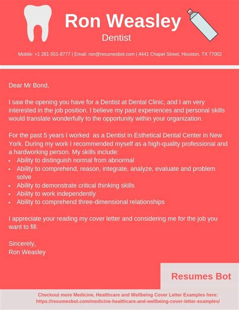 Dentist Cover Letter Samples & Templates [PDF+Word] 2024 | RB