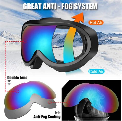 Odoland OTG Ski Goggles for Kid, UV Protection and Anti-Fog Len for Children and Youths, Double ...