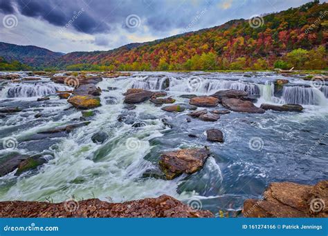 Sandstone Falls in West Virginia with Fall Colors Stock Photo - Image ...