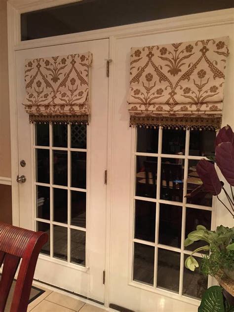 Custom Roman Shades 2 for French door with Angelica Trellis Drapery Fabric, Valance Curtains ...
