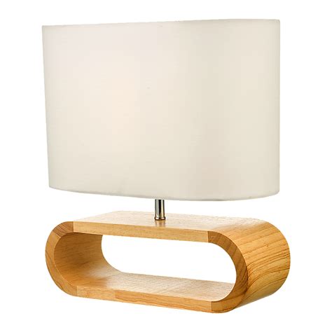 Modern Wooden Oval Base Table Lamp - White & Wood - Spacious Living