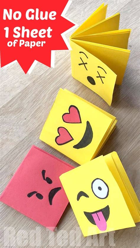 Emoji Mini Notebook DIY (One Sheet of Paper) - Red Ted Art - Kids Crafts