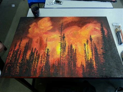 Forest fire acrylic painting. Canvas piece | Fire painting, Fire art, Dark paintings canvas