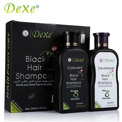 2pc=1set Dexe Black Hair Shampoo 5 Mins Dye Hair Into Black Herb Natural Faster Black Hair ...