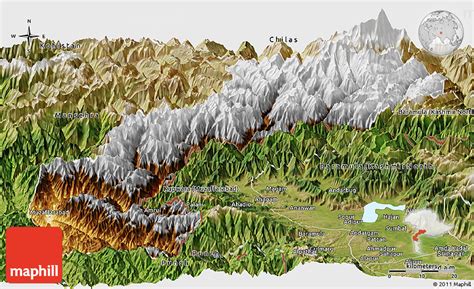 Physical Panoramic Map of Kupwara (Muzaffarabad), satellite outside