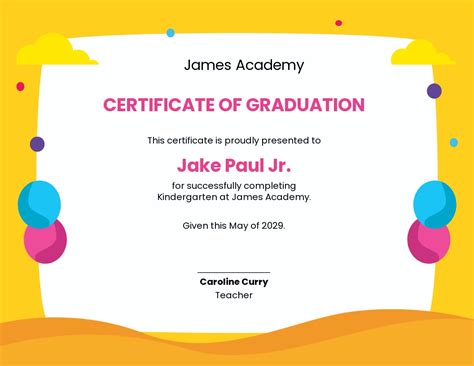 Kindergarten Graduation Certificate Template Word