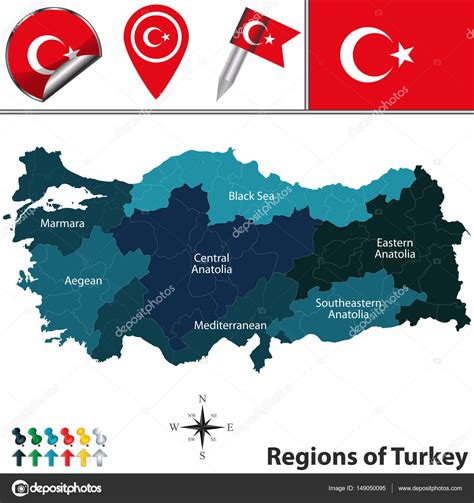 Map of Turkey with Regions — Stock Vector © sateda #149050095