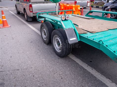 Transporting Small Cargo Trailer for a Car Strapped Stock Image - Image ...