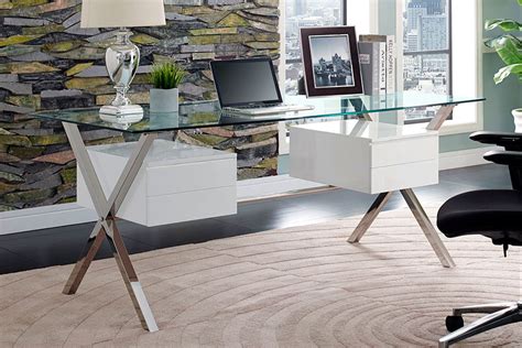 Archer Modern Glass Desk with Drawers | Modern Digs