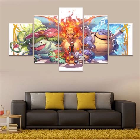 5 Piece HD Print Pokemon Painting Canvas Wall Art Picture Home ...