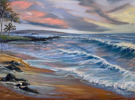 Polo Beach Sunset & Surf (Maui Hawaii) - Original Oil Painting - Maui Hands