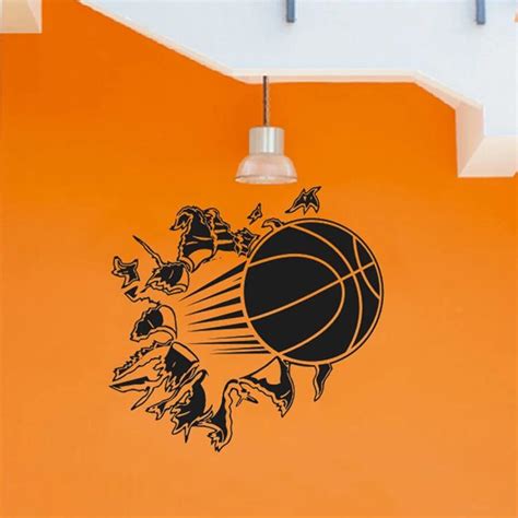 3D Removable Vinyl Wall Sticker Basketball Busting Through Wall Decals ...