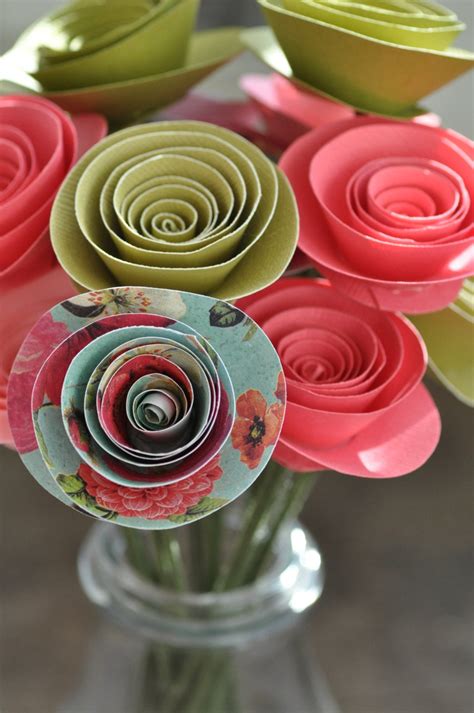 15 Paper Flowers on Stems Bouquet of Paper Flowers by lillesyster