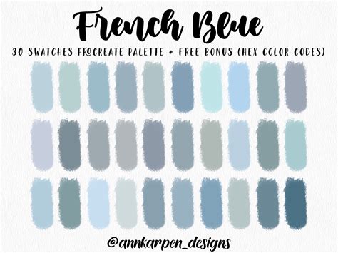 French Blue Procreate Palette, 30 HEX Color Codes, Instant Digital ...