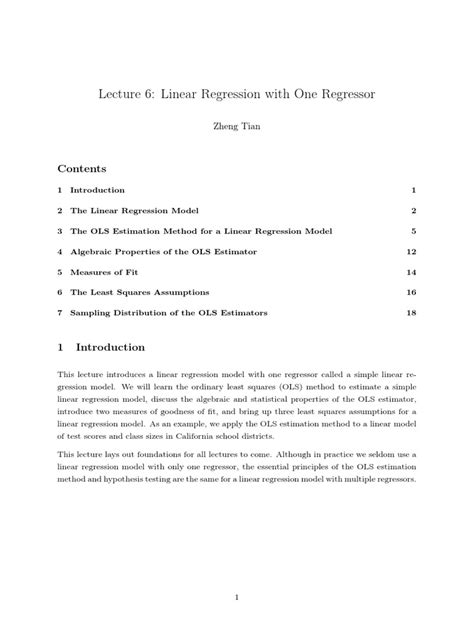 Linear Regression With One Regressor | PDF