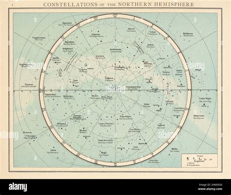 Northern Hemisphere constellations. Night sky. Star chart. THE TIMES 1895 map Stock Photo - Alamy