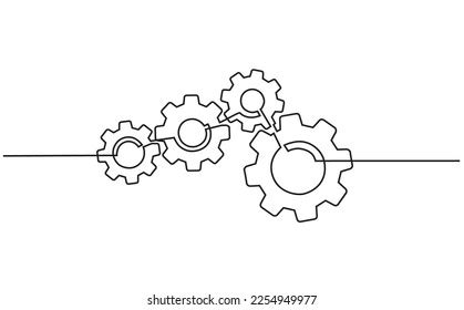 Continuous Line Drawing Gears Icon Isolate Stock Vector (Royalty Free ...