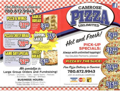 Camrose Pizza Unlimited Menu, Menu for Camrose Pizza Unlimited, Camrose, Camrose - Urbanspoon/Zomato