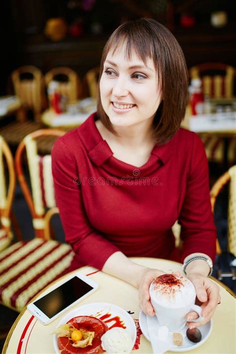 Woman Drinking Coffee in Outdoor Cafe or Restaurant, Paris, France Stock Photo - Image of people ...