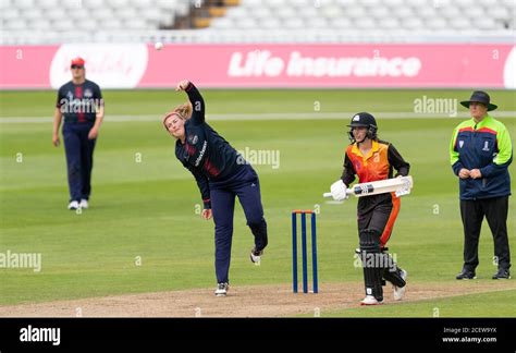 Sophie Ecclestone bowling for Thunder in a Rachael Heyhoe Flint Trophy match against Central ...