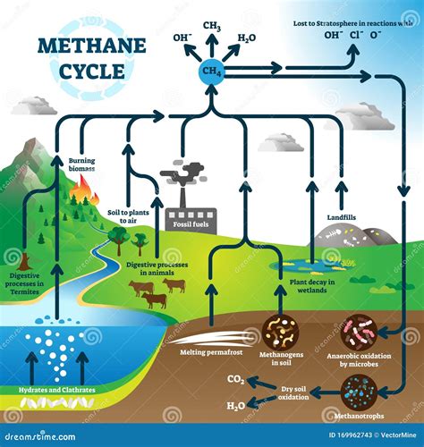 Methane Cycle Diagram, Global Pollution Process Vector Illustration ...