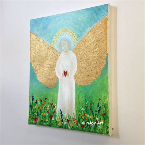 Angel Painting Angel in Wildflowers Art on Canvas Original - Etsy