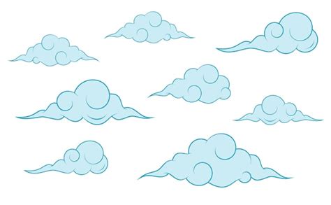 Premium Vector | Clouds collection chinese style. Set of stylized clouds.