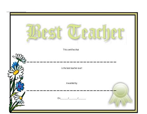 Best Teacher Certificate Template - Flowers Download Printable PDF | Templateroller