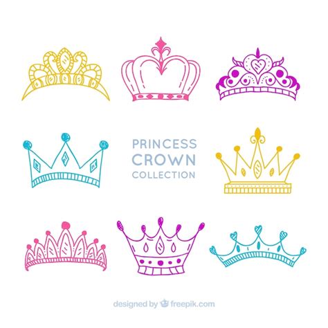 Colección de dibujos de coronas de princesas | Vector Premium