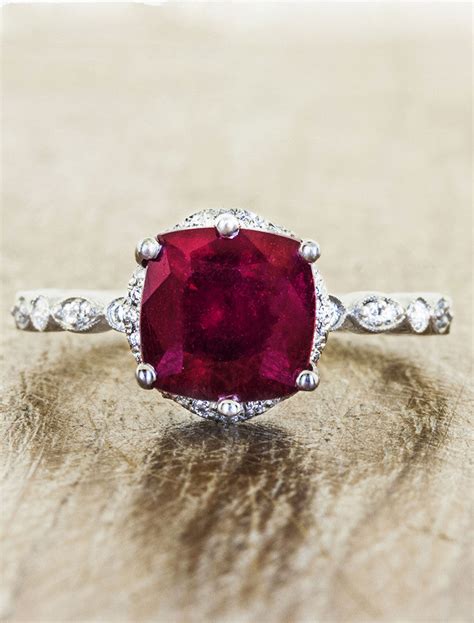 Loved: Vintage-Inspired Cushion Cut Ruby Engagement Ring | Ken & Dana