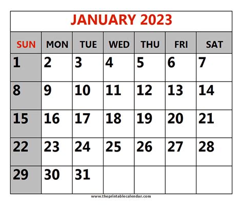 January 2023 printable Calendars