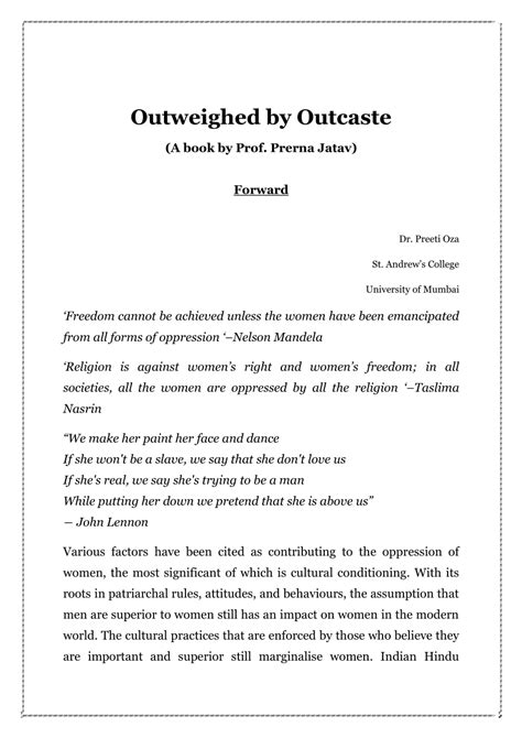 (PDF) Outweighed by Outcaste (A book by Prof. Prerna Jatav) Forward