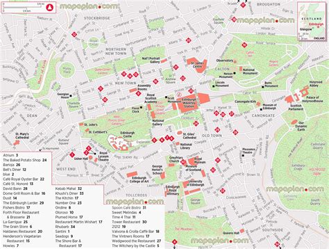 Edinburgh top tourist attractions map - Best restaurants, cafes dining map of Edinburgh