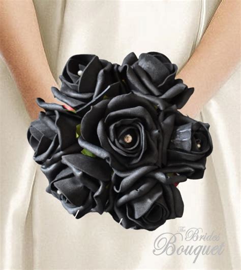 Black Rose Wedding Flowers - Artificial Flower Girls Bouquet