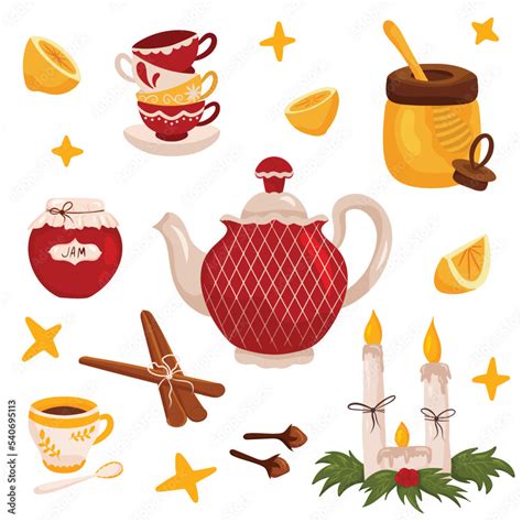 Tea party vector set isolated illustrations on white background ...