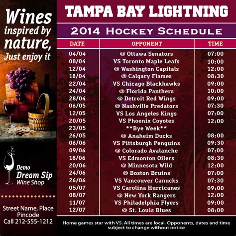 5x5 Custom One Team Tampa Bay Lightning Hockey Schedule Wine Shop ...