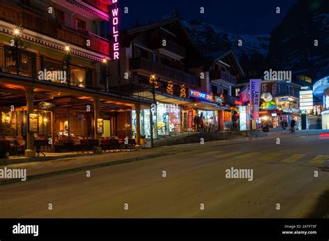 GRINDELWALD, SWITZERLAND - JANUARY 12 2020:View of Grindelwald at night ...