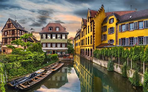 landscape, City, Canal, Trees, Building, Water, Reflection, Colmar, France, Architecture, Old ...