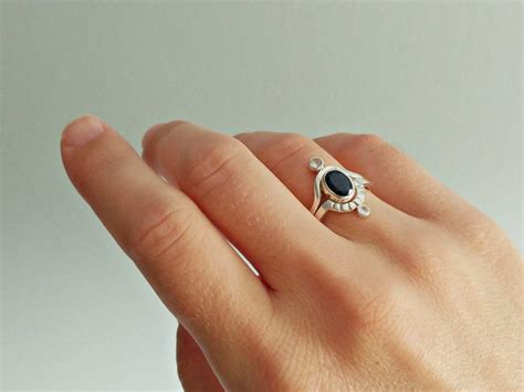 Majestic Saturn | Black Blue Sapphire Ring Set | the chestnut forge