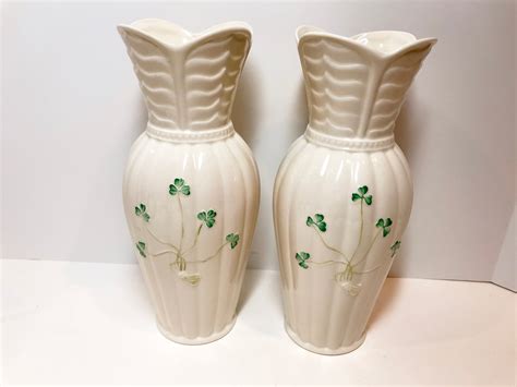 Reserved for SR, Pair Shamrock Belleek Vases, Corrib Vases, Belleek ...
