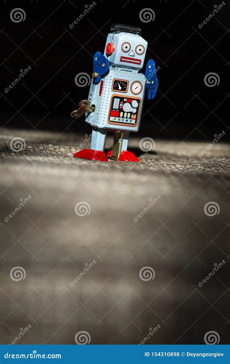 Vintage blue robot toy stock photo. Image of mechanical - 154310898