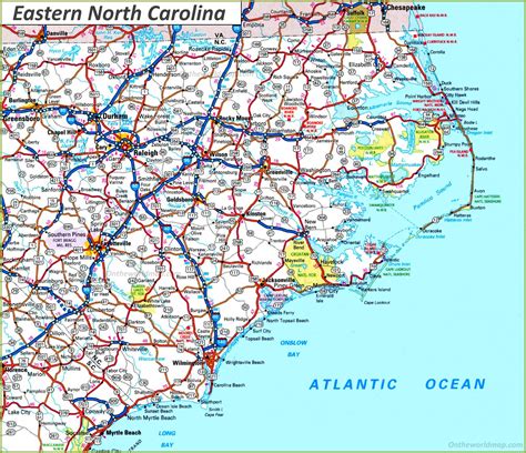 Map of Eastern North Carolina (Coastal Plain) - Ontheworldmap.com