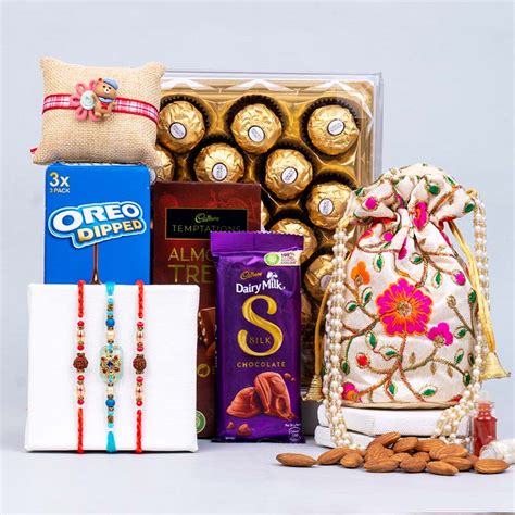 Send Set of 3 Designer Rakhi with Kids Rakhi and Almonds Gift Pack ...