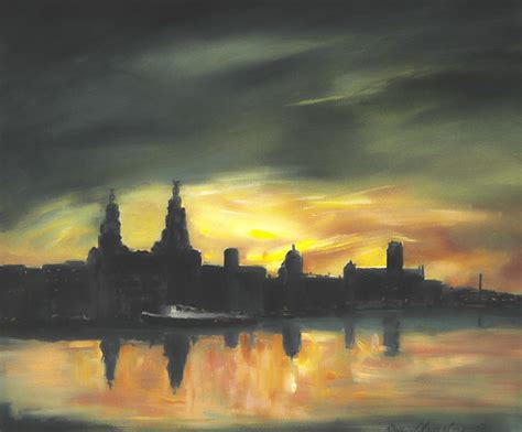 Sunrise, Liverpool waterfront - paintingsofliverpool