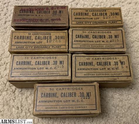 ARMSLIST - For Sale: WWII WW2 .30 Cal M1 Carbine Ammo in Original Box 350 Rounds Bullets