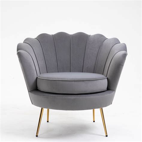 Accent Chairs for Living Room, Upholstered Velvet Accent Chair with Metal Legs, Modern Scalloped ...