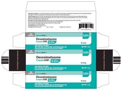 Desoximetasone Cream USP, 0.25%, 60 gm, Actavis (RX) Ingredients and ...