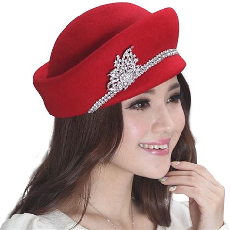 Wool Felt Hats for Women Winter Hat Small Brim Red - CQ11HO31ER1 ...